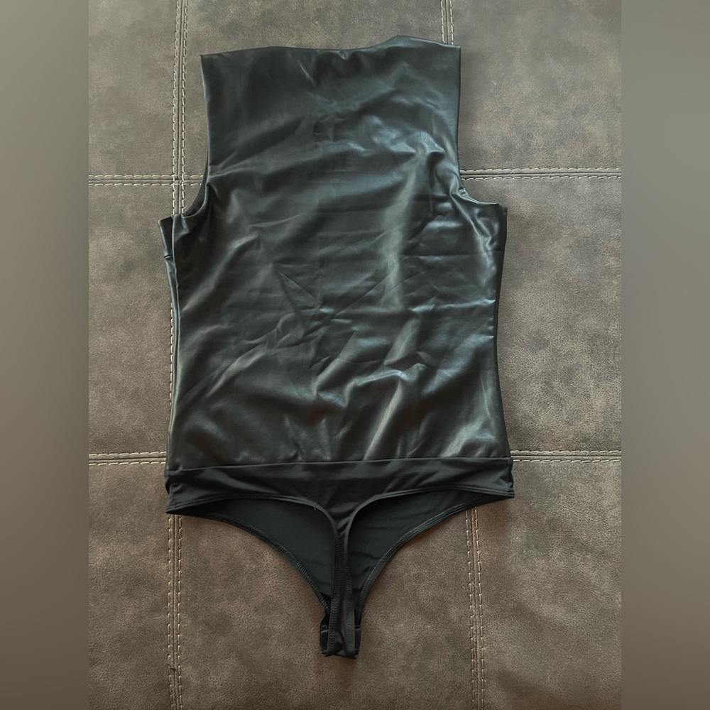 Express Black Faux Leather Body Contour Body Suit - Picture 8 of 8